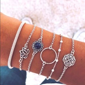 Silver Mandela Boho Bracelet Set (Adjustable)